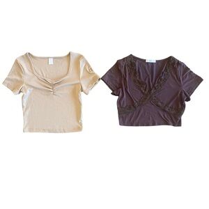 GET IT FREE!! Set of Two Brown crop tops Size XS